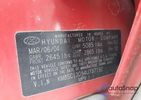 2004 Hyundai Santa Fe Gls from USA, damaged, VIN KM8SC13D54U737192